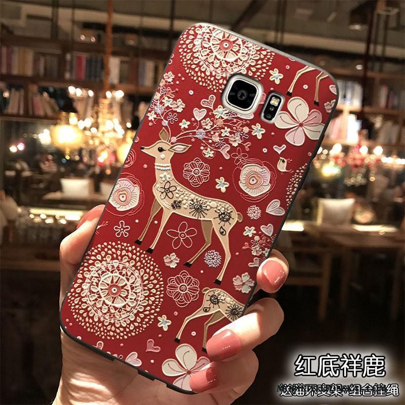 Samsung Galaxy Note 5 Röd Skal Telefon All Inclusive Blommor Silikon Hängsmycken Fodral