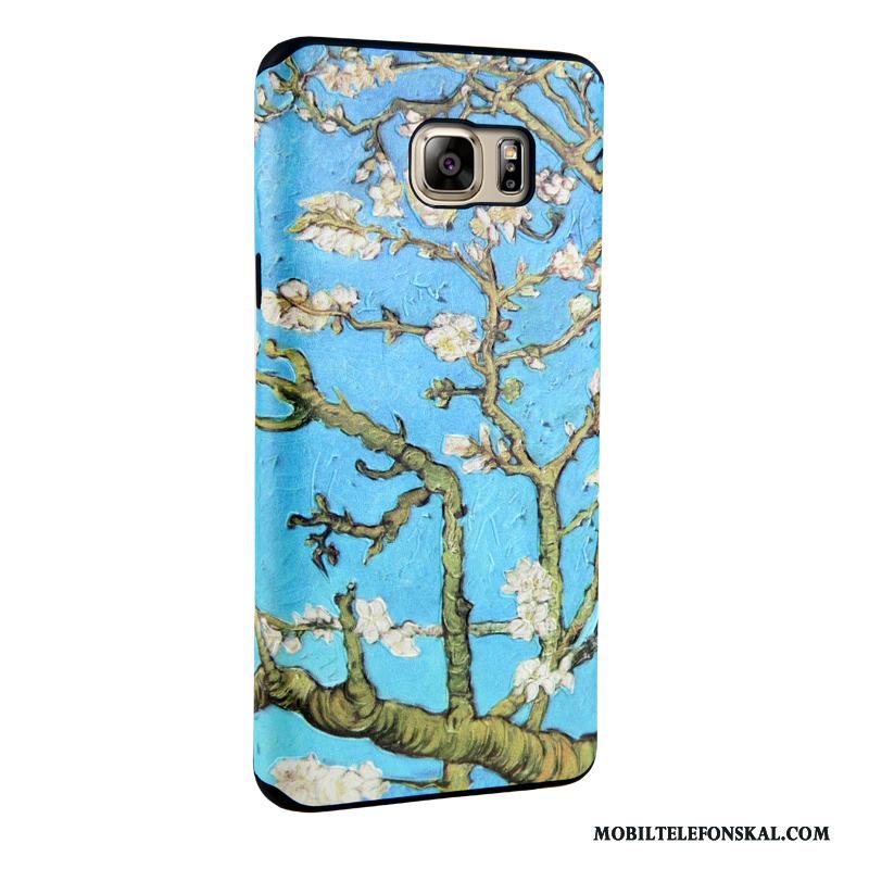 Samsung Galaxy Note 5 Skal Fodral Stjärna Lättnad Blå Målade Blommor Skydd
