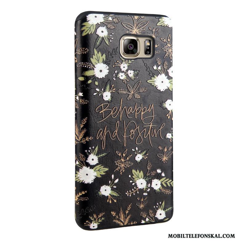 Samsung Galaxy Note 5 Skal Fodral Stjärna Lättnad Blå Målade Blommor Skydd