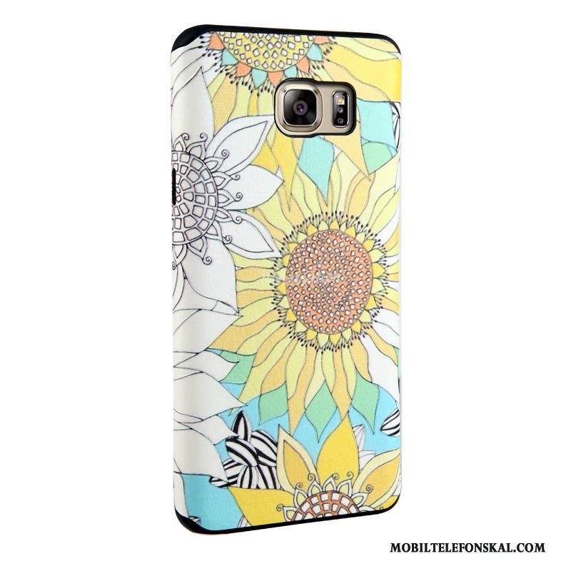 Samsung Galaxy Note 5 Skal Fodral Stjärna Lättnad Blå Målade Blommor Skydd