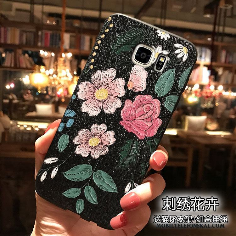 Samsung Galaxy Note 5 Skal Trend Silikon Svart Fodral Stjärna Hängsmycken Blommor