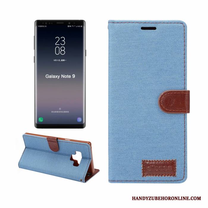 Samsung Galaxy Note 9 Skal Denim Blå Mörk Täcka Mobil Telefon Läderfodral Business