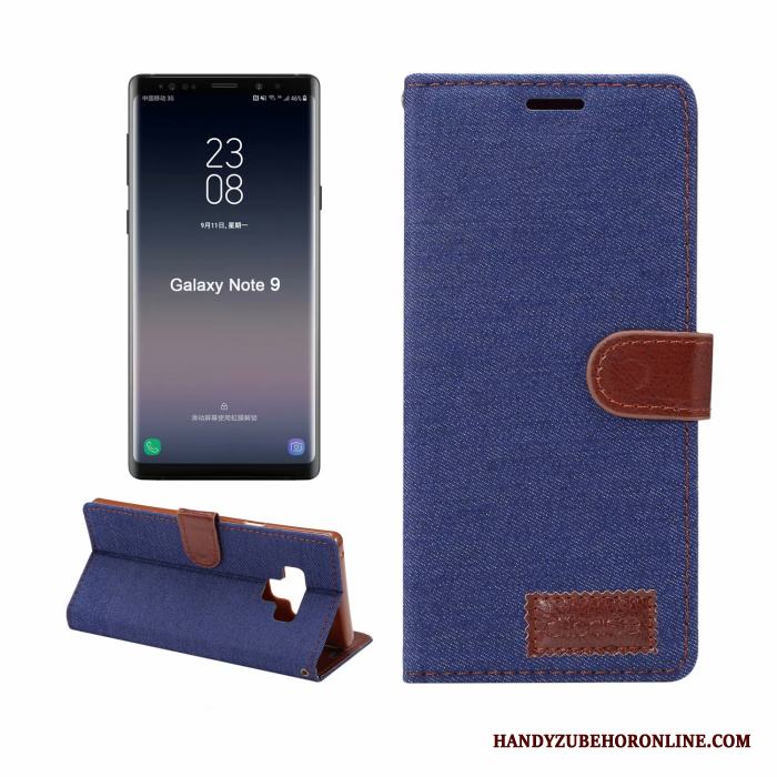 Samsung Galaxy Note 9 Skal Denim Blå Mörk Täcka Mobil Telefon Läderfodral Business