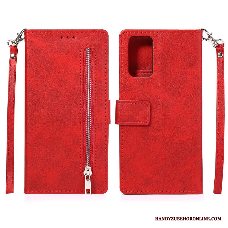 Samsung Galaxy Note20 Skal Läderfodral Stjärna Mobil Telefon Röd