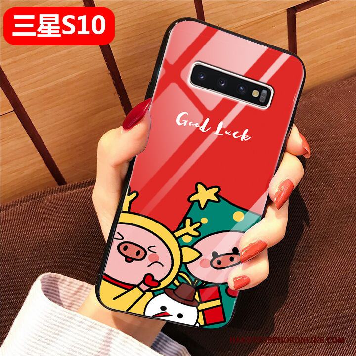 Samsung Galaxy S10 Fallskydd Skal Telefon Fodral Glas All Inclusive Röd
