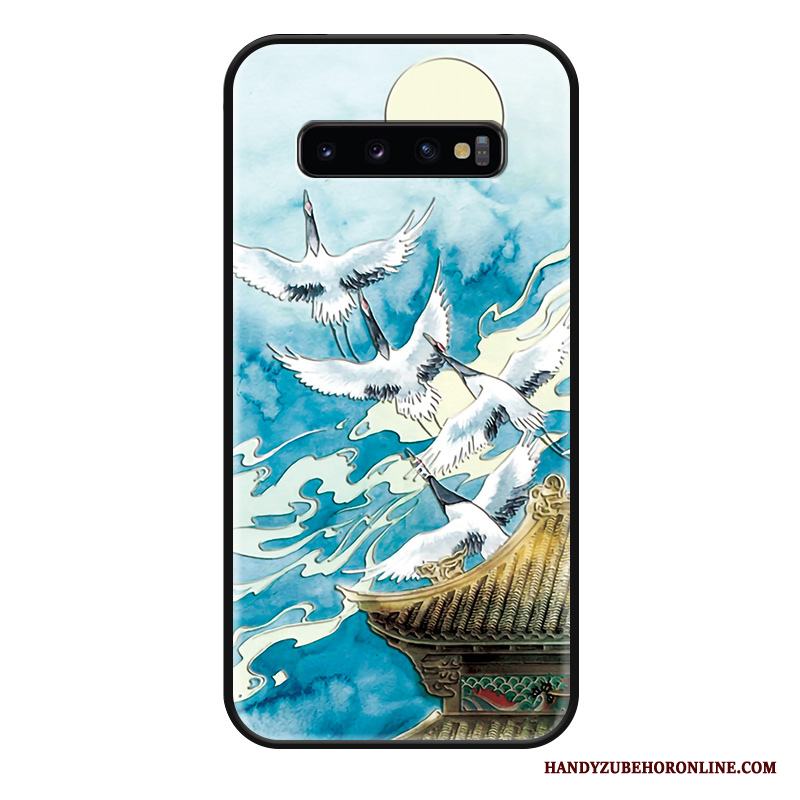 Samsung Galaxy S10 Kinesisk Stil Silikon Blå Kreativa Skal Telefon Skydd Trend