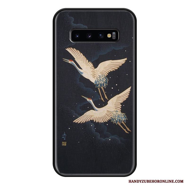 Samsung Galaxy S10+ Skal Carp All Inclusive Svart Silikon Kinesisk Stil Personlighet Fallskydd