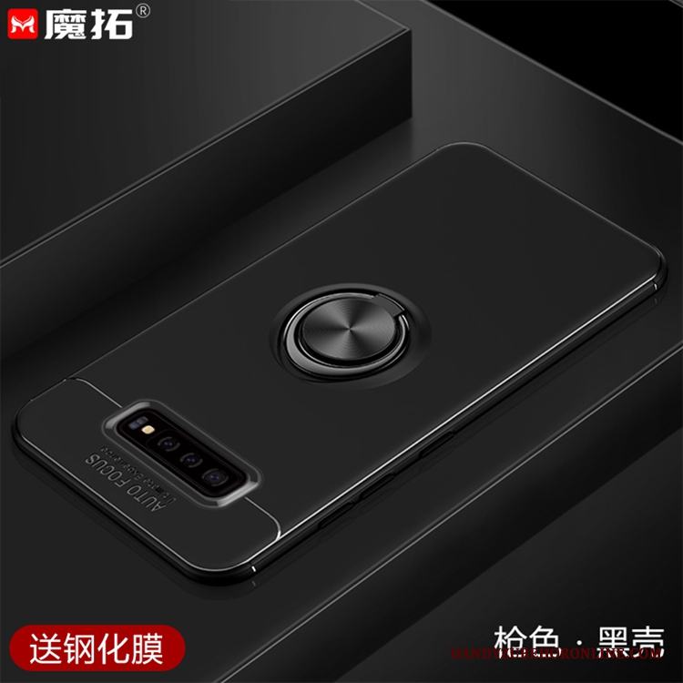 Samsung Galaxy S10+ Skal Fodral Mjuk Pu Svart Support Nubuck Silikon