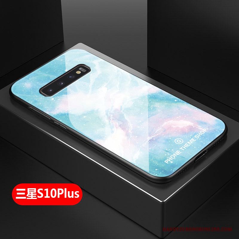 Samsung Galaxy S10+ Skal Glas Hård Vit Silikon Hemming Fodral Fallskydd