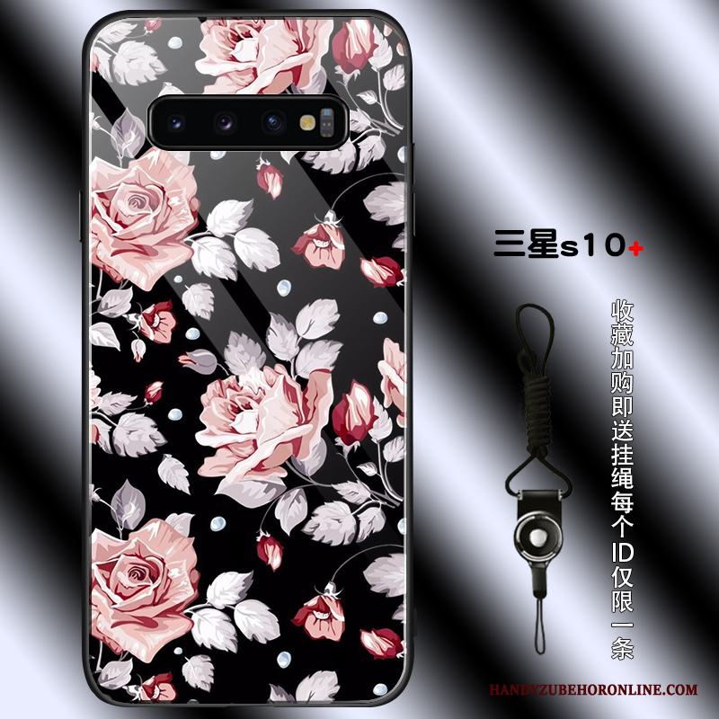 Samsung Galaxy S10+ Skal Personlighet Svart Fodral Rose Stjärna Skydd Fallskydd