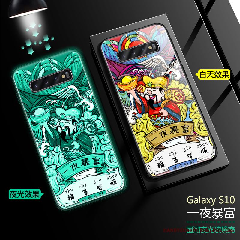 Samsung Galaxy S10 Skal Telefon Kinesisk Stil Stjärna Grön Glas Fodral Silikon