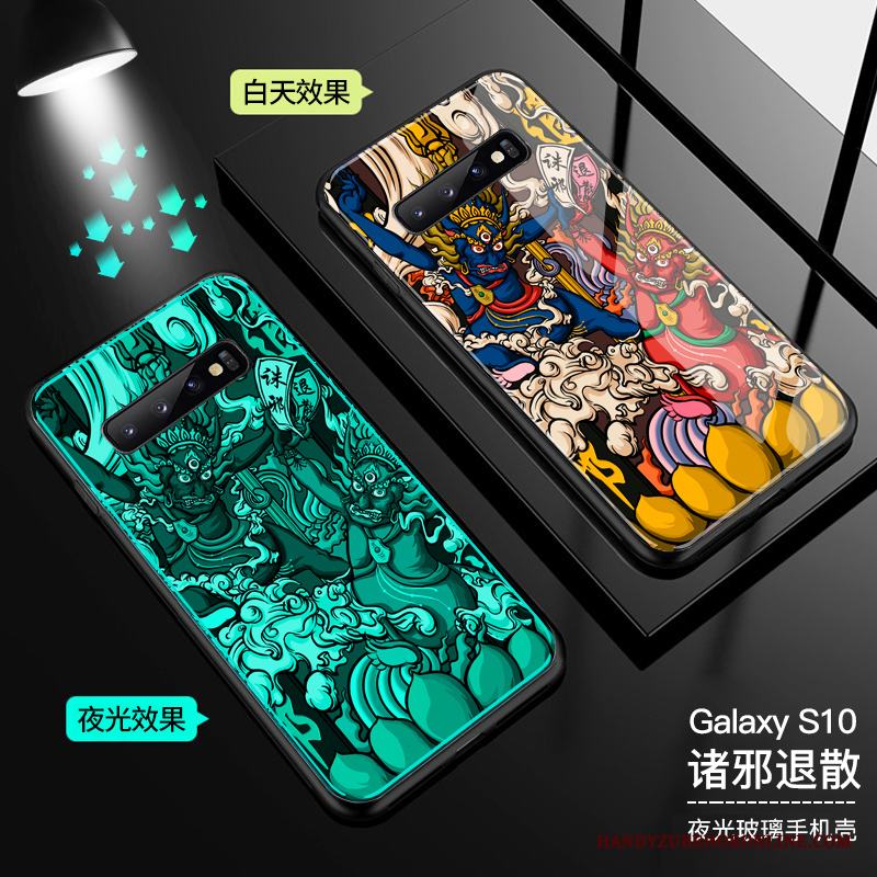 Samsung Galaxy S10 Skal Telefon Lysande Glas Kinesisk Stil Trend Varumärke Fallskydd Grön