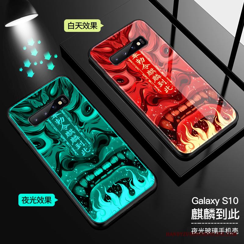 Samsung Galaxy S10 Skal Telefon Lysande Glas Kinesisk Stil Trend Varumärke Fallskydd Grön