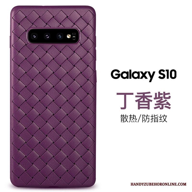 Samsung Galaxy S10 Skal Trend Varumärke Interlace Läder All Inclusive Fallskydd Purpur Stjärna