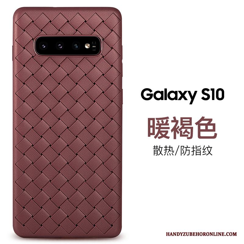 Samsung Galaxy S10 Skal Trend Varumärke Interlace Läder All Inclusive Fallskydd Purpur Stjärna