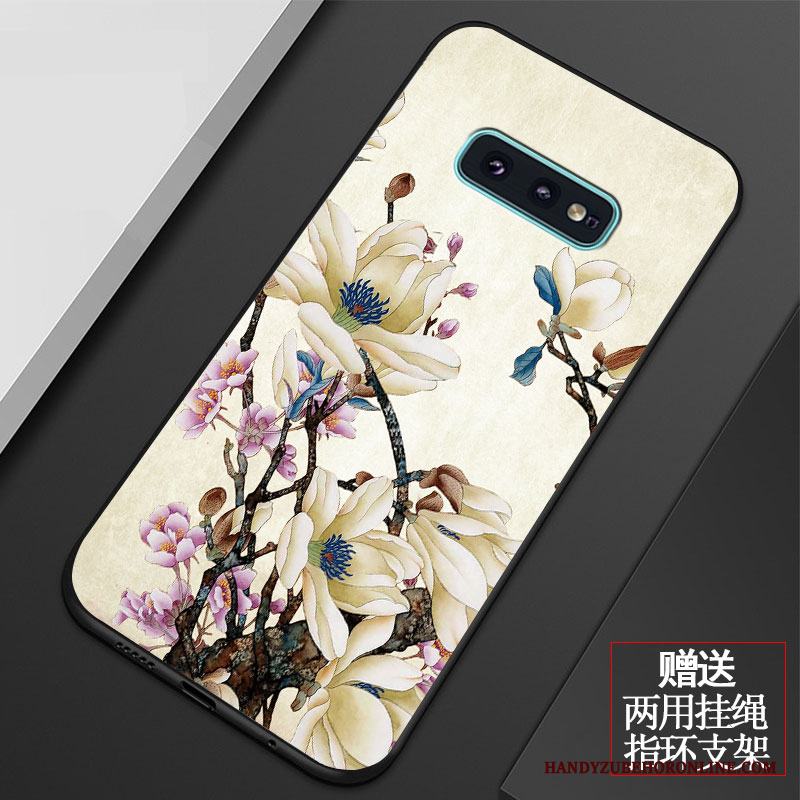 Samsung Galaxy S10e Retro Fallskydd Mjuk Silikon Blommor Skal Telefon