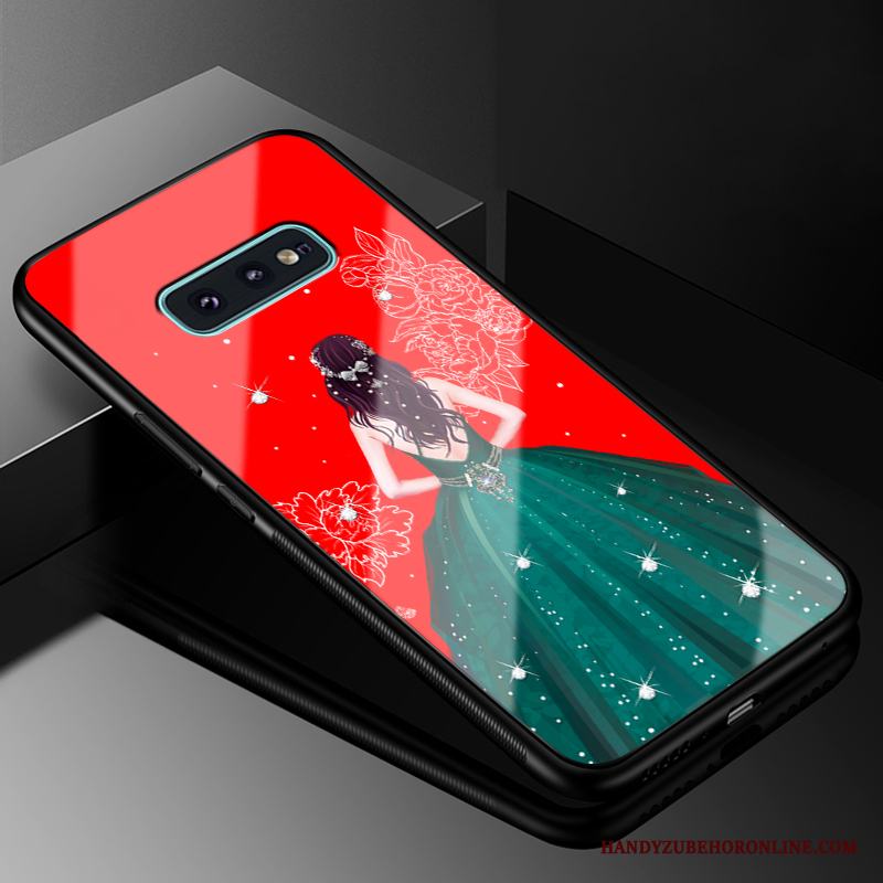 Samsung Galaxy S10e Tråd Glas Silikon Skal Telefon Röd All Inclusive Fallskydd