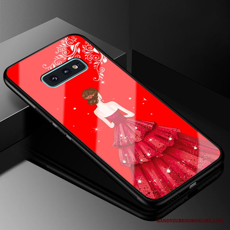 Samsung Galaxy S10e Tråd Glas Silikon Skal Telefon Röd All Inclusive Fallskydd