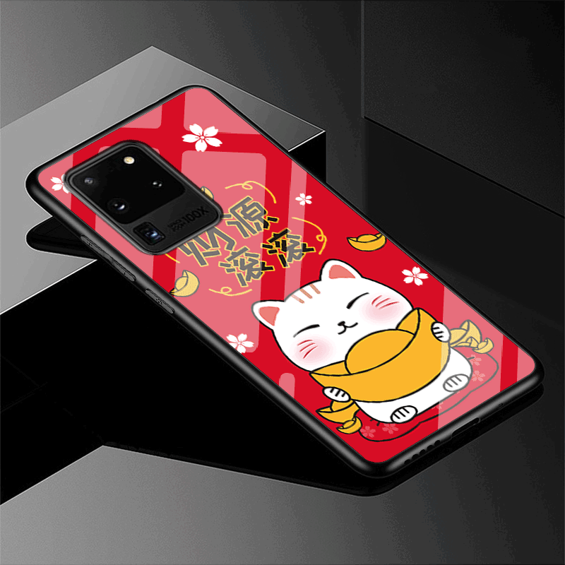 Samsung Galaxy S20 Ultra Skal Mjuk Fodral Anpassa Fallskydd Katt Röd Rikedom