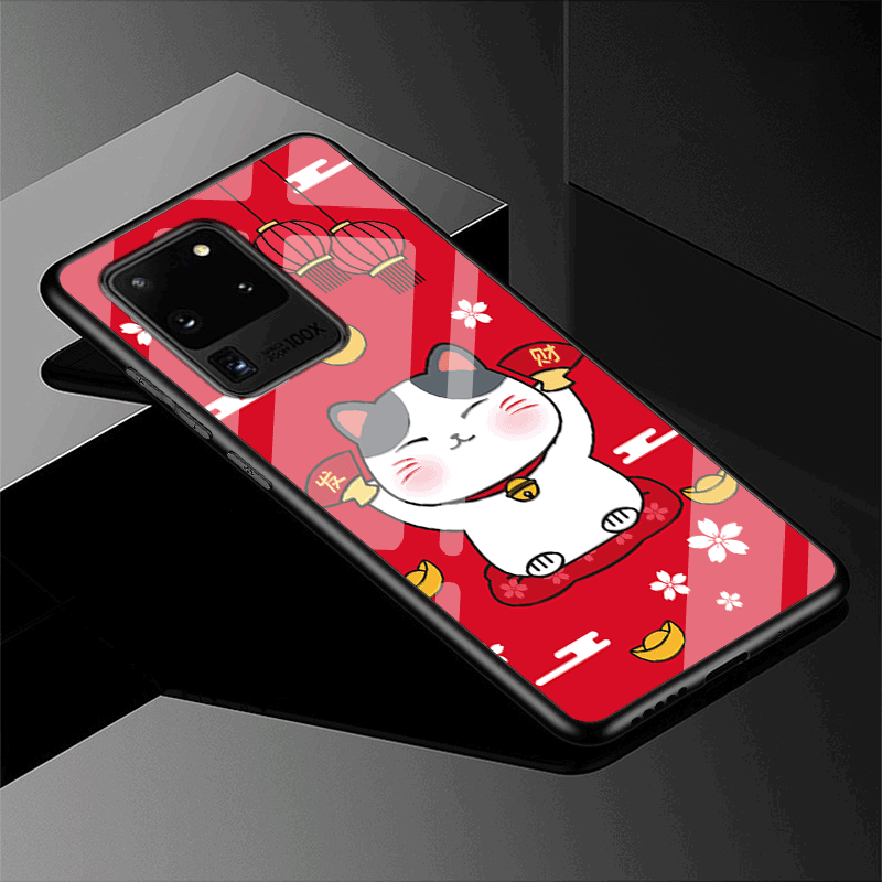 Samsung Galaxy S20 Ultra Skal Mjuk Fodral Anpassa Fallskydd Katt Röd Rikedom