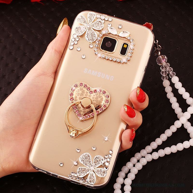 Samsung Galaxy S6 Edge Fodral Skal Stjärna Guld Skydd Trend Strass