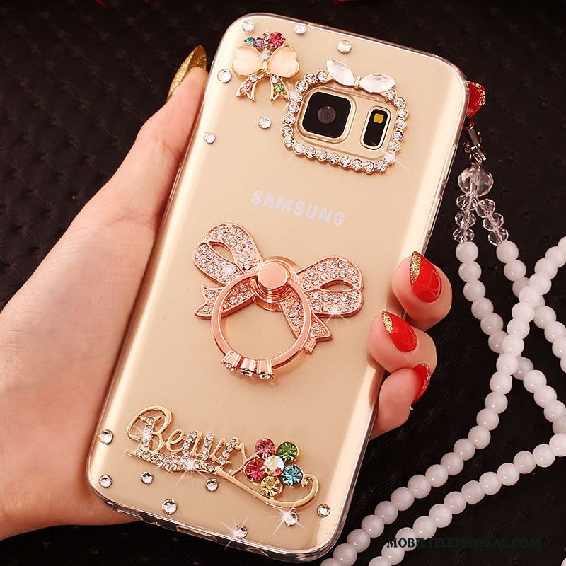 Samsung Galaxy S6 Edge Fodral Skal Stjärna Guld Skydd Trend Strass