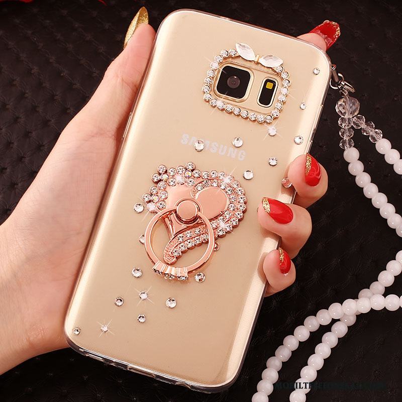 Samsung Galaxy S6 Edge Fodral Skal Stjärna Guld Skydd Trend Strass