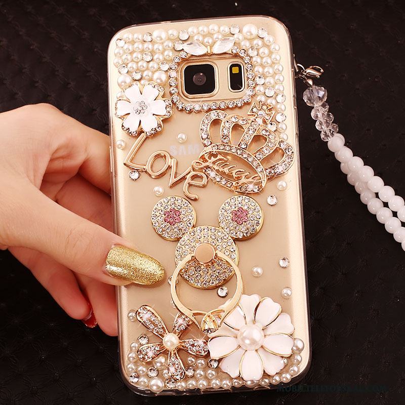 Samsung Galaxy S6 Edge Fodral Skal Stjärna Guld Skydd Trend Strass