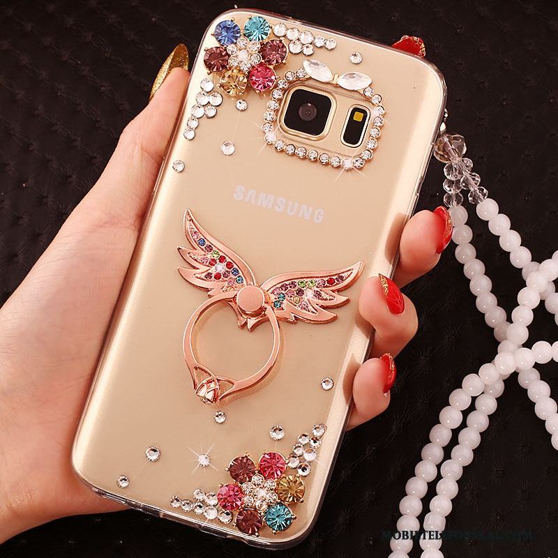 Samsung Galaxy S6 Edge Fodral Skal Stjärna Guld Skydd Trend Strass