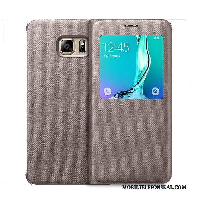 Samsung Galaxy S6 Edge + Mobil Telefon Skal Läder Fodral Blå Skydd Stjärna
