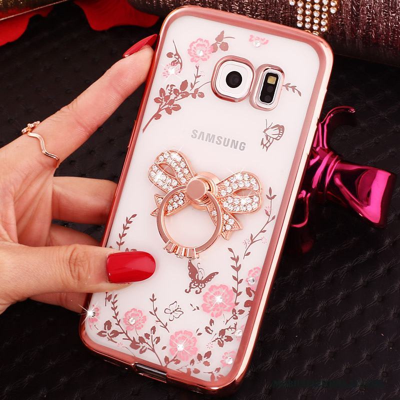 Samsung Galaxy S6 Edge Skal Telefon Spänne Ring Skydd Strass Rosa Stjärna