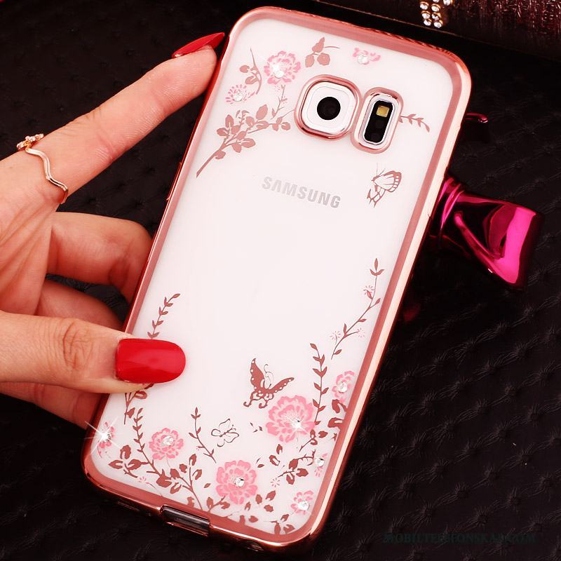 Samsung Galaxy S6 Edge Skal Telefon Spänne Ring Skydd Strass Rosa Stjärna