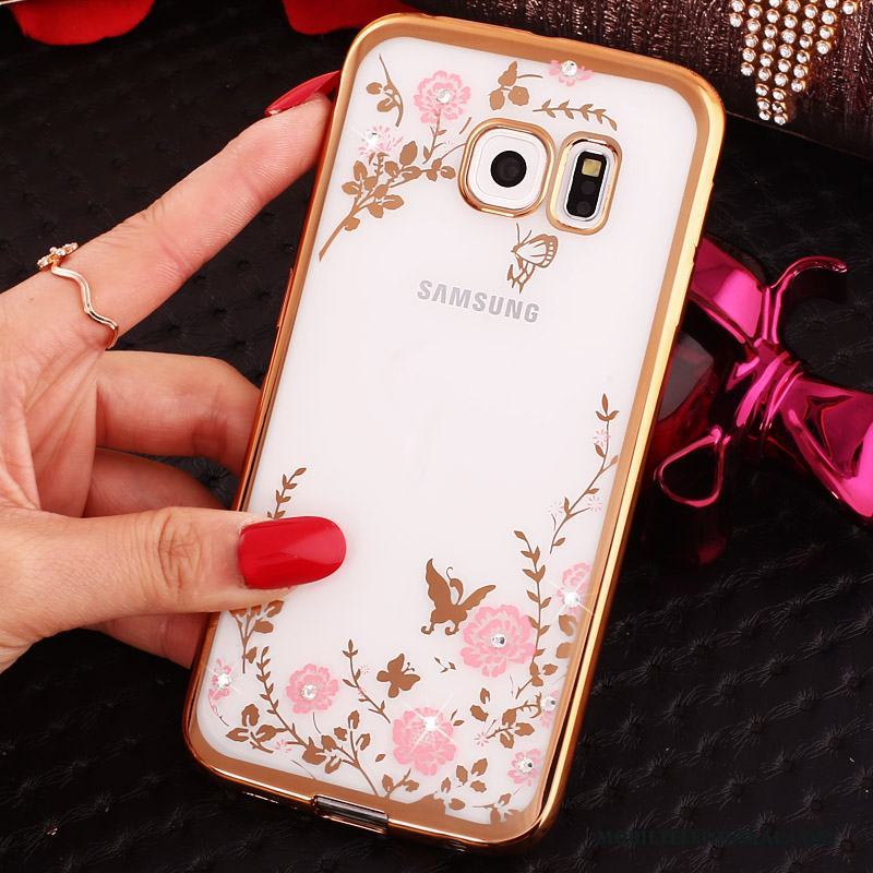 Samsung Galaxy S6 Edge Skal Telefon Spänne Ring Skydd Strass Rosa Stjärna