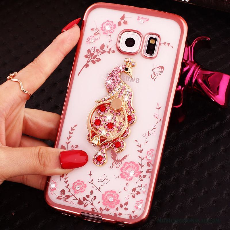 Samsung Galaxy S6 Edge Skal Telefon Spänne Ring Skydd Strass Rosa Stjärna