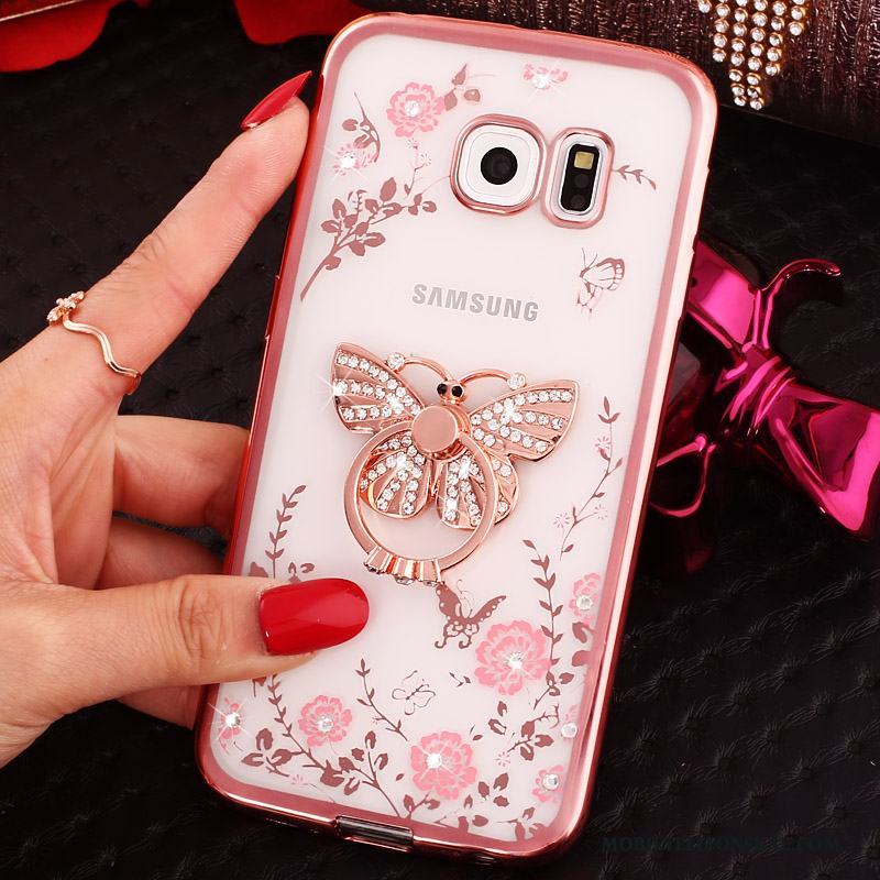Samsung Galaxy S6 Edge Skal Telefon Spänne Ring Skydd Strass Rosa Stjärna