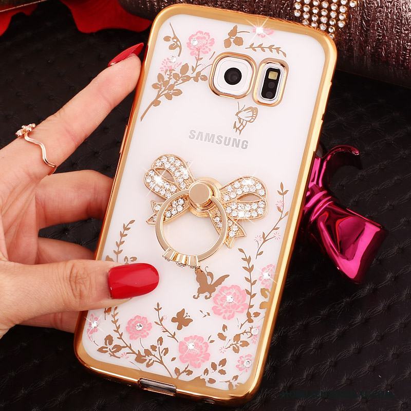 Samsung Galaxy S6 Edge Skal Telefon Spänne Ring Skydd Strass Rosa Stjärna