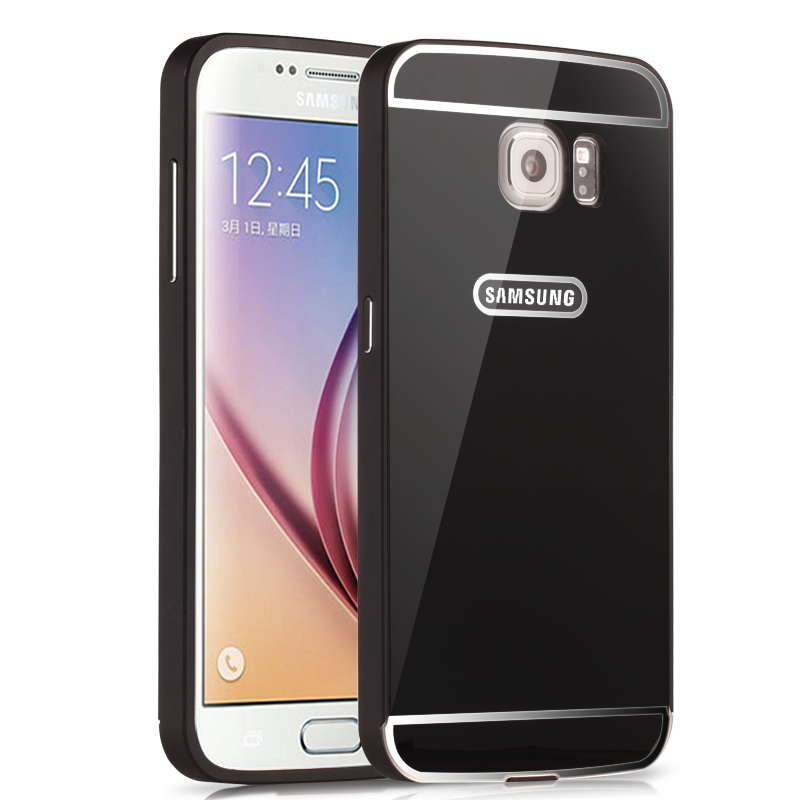 Samsung Galaxy S6 Fodral Rosa Stjärna Bakre Omslag Frame Metall Skal Telefon