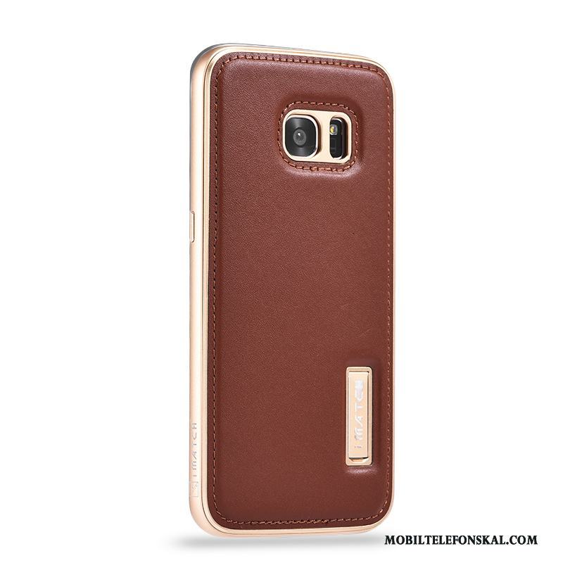 Samsung Galaxy S7 Skal Business Metall Fodral Mobil Telefon Vinröd Äkta Läder