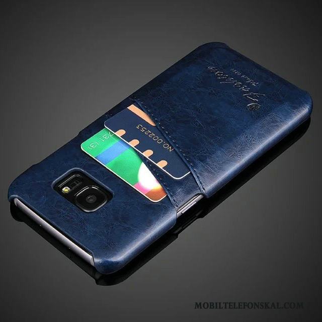 Samsung Galaxy S8+ Blå Äkta Läder Mobil Telefon Läderfodral Skal Telefon Bakre Omslag Kort