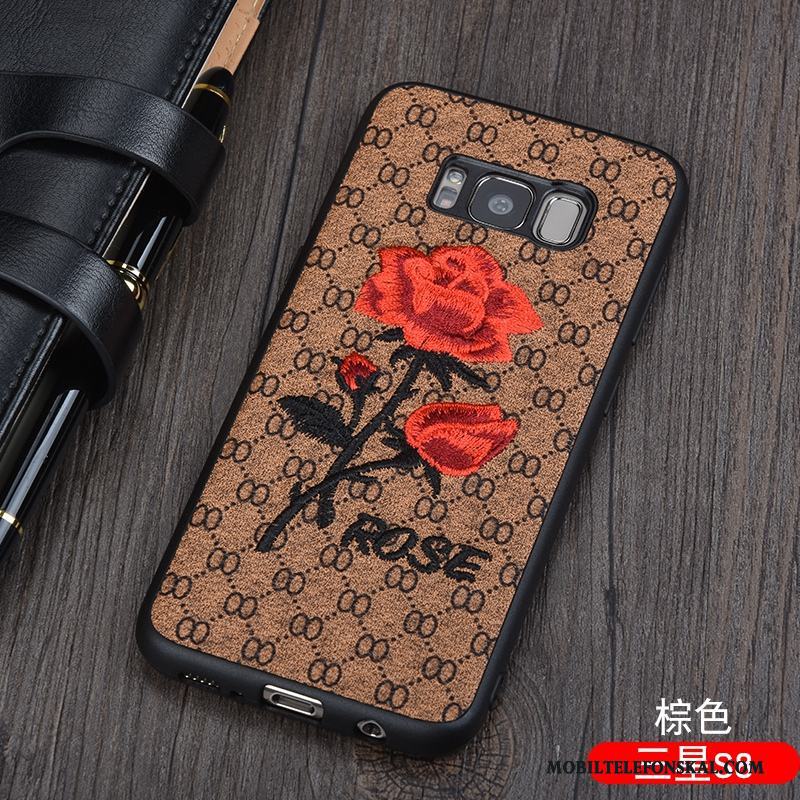 Samsung Galaxy S8 Rose Skydd Grå Skal Telefon Broderi Blommor