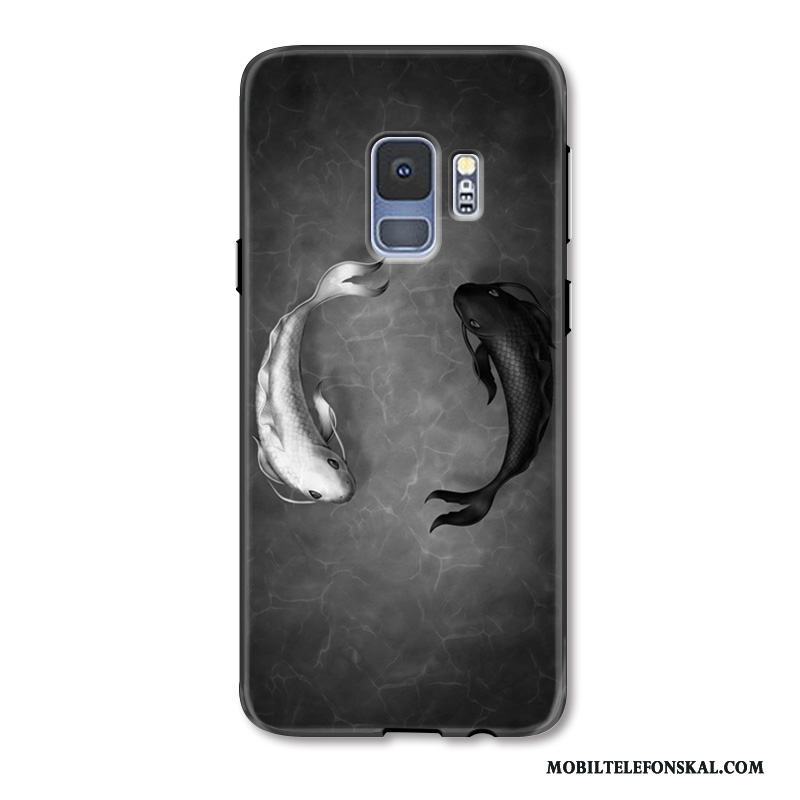 Samsung Galaxy S9+ Fallskydd Skal Telefon Personlighet Kinesisk Stil Fodral Lättnad Vit