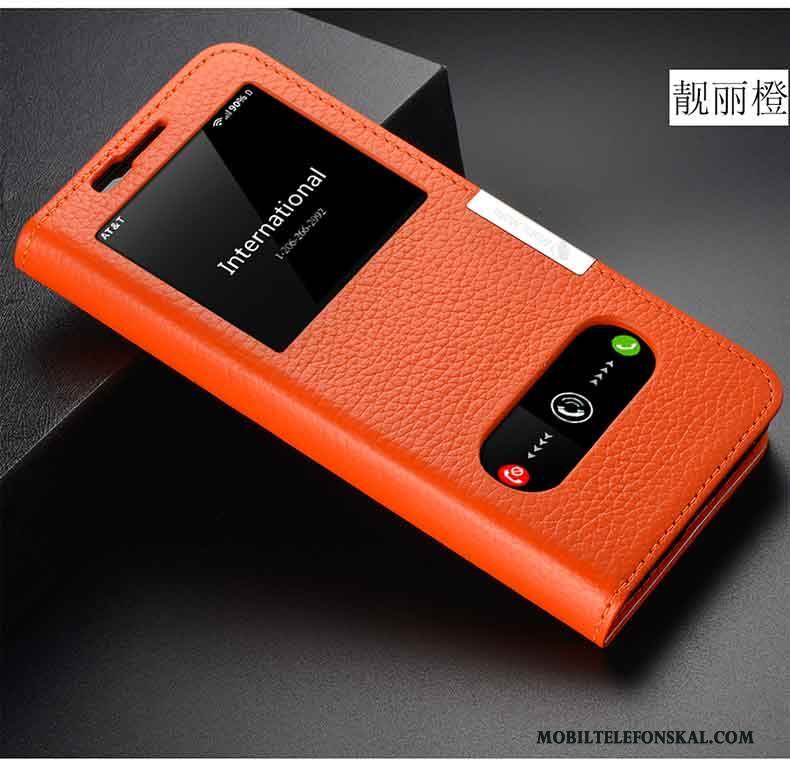 Samsung Galaxy S9+ Fodral Läderfodral Skydd Mobil Telefon Orange Skal Telefon Stjärna