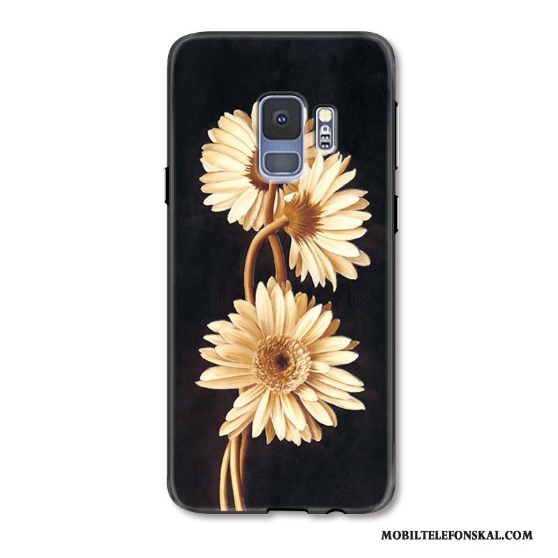 Samsung Galaxy S9 Skal Blommor Konst Skydd Trend Svart Stjärna Mode