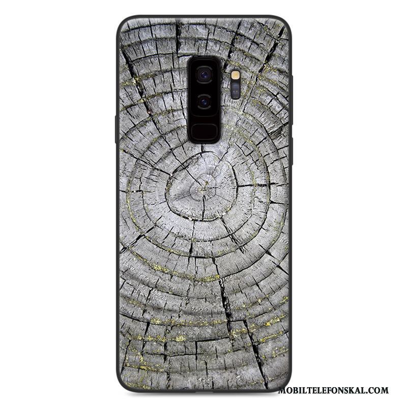 Samsung Galaxy S9 Skal Fallskydd Trä Mjuk Blå Fodral Retro Målade