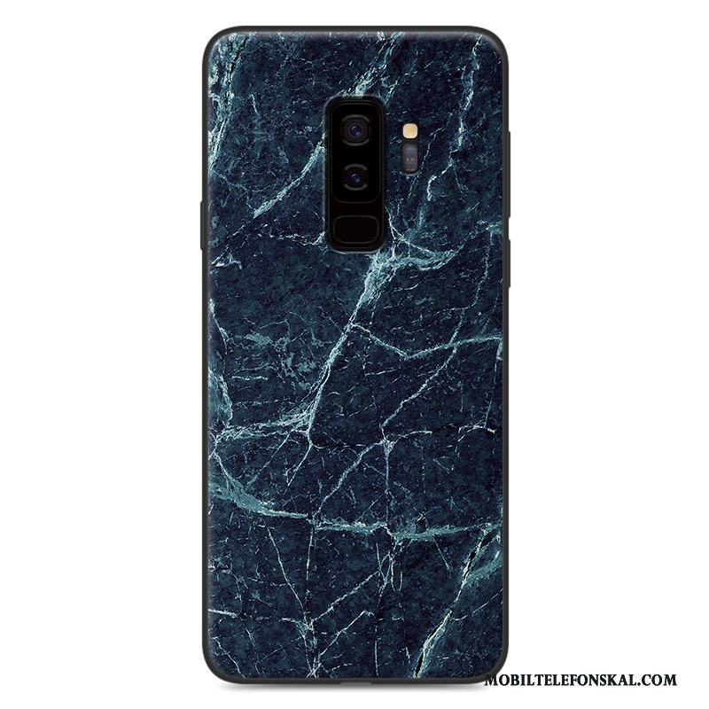 Samsung Galaxy S9 Skal Fallskydd Trä Mjuk Blå Fodral Retro Målade