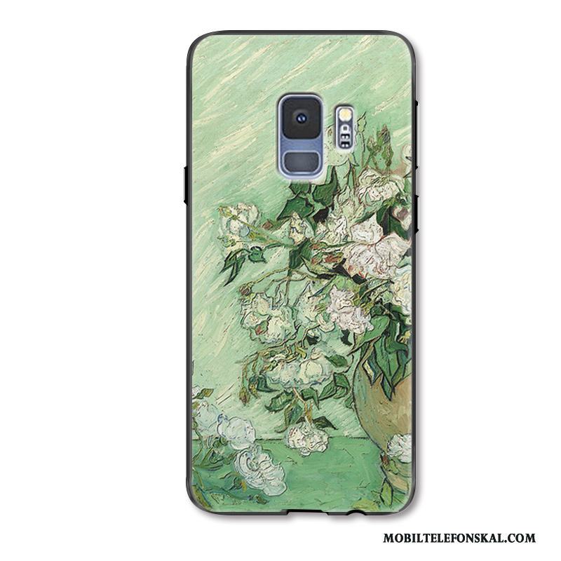 Samsung Galaxy S9+ Skal Grön Oljemålning Stjärna Vit Rose Kreativa Personlighet