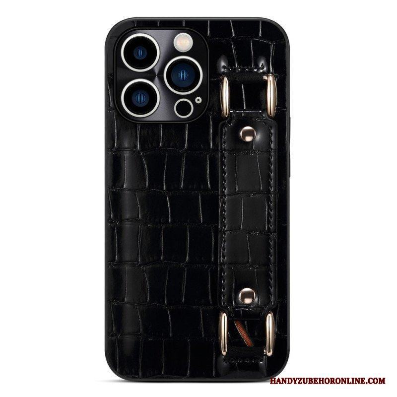 Skal iPhone 14 Pro Korthållare Med Croco-stödrem