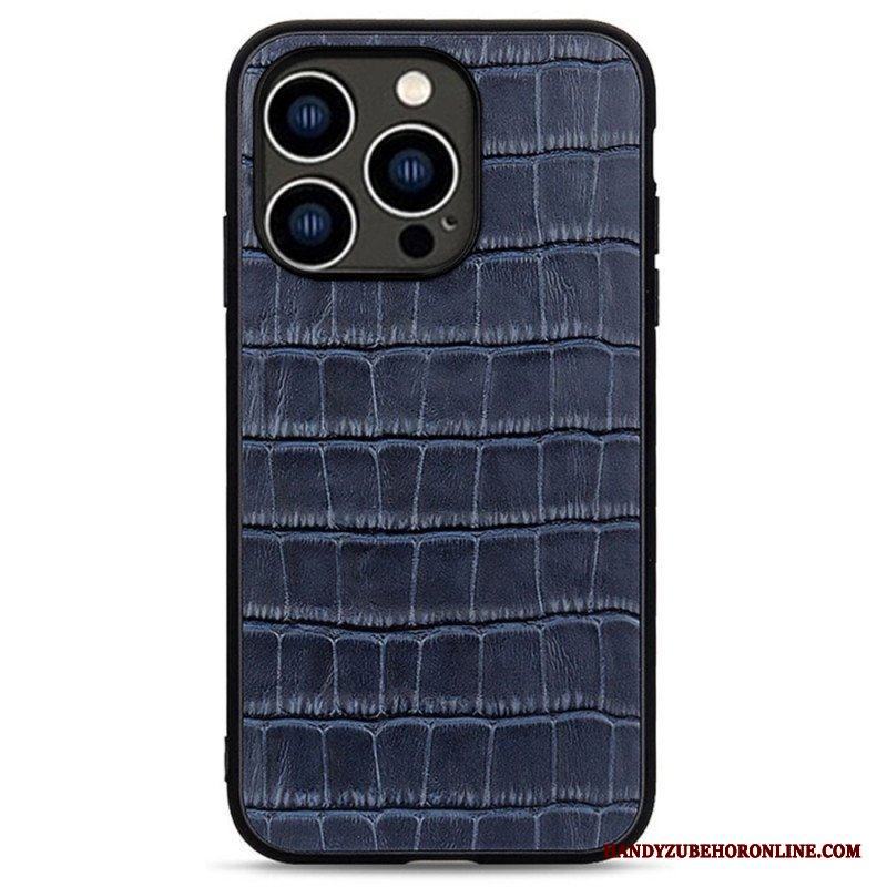 Skal iPhone 14 Pro Äkta Crocodile Texture Läder