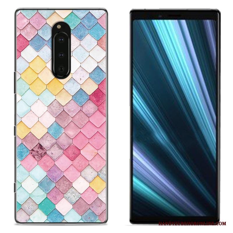 Sony Xperia 1 Målade Duk Rosa Skal Telefon Skydd