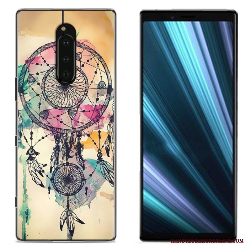 Sony Xperia 1 Målade Duk Rosa Skal Telefon Skydd